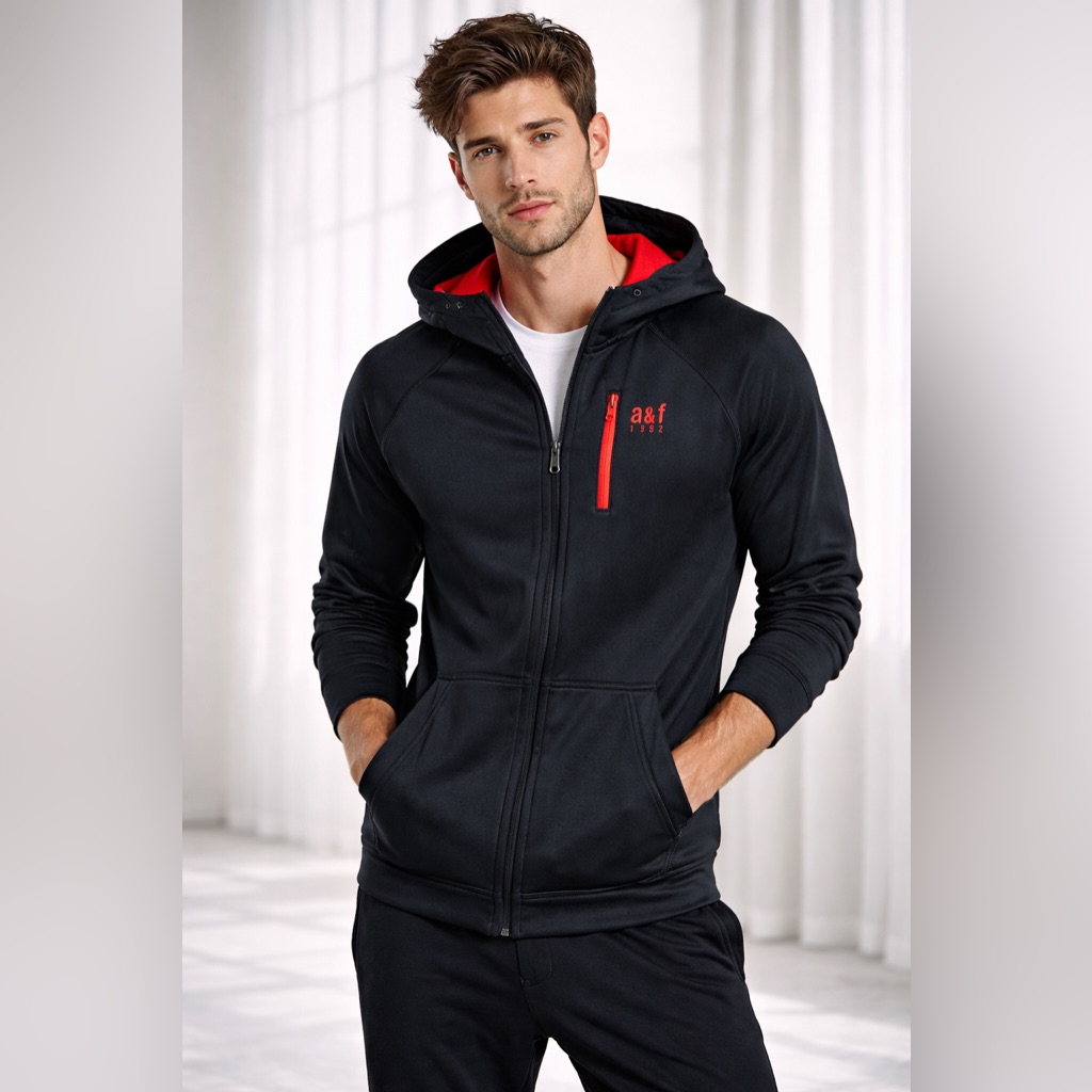 Abercrombie & Fitch Boys Active Muscle Fit Ypb Neoknit Active Logo Zip Hoodie L